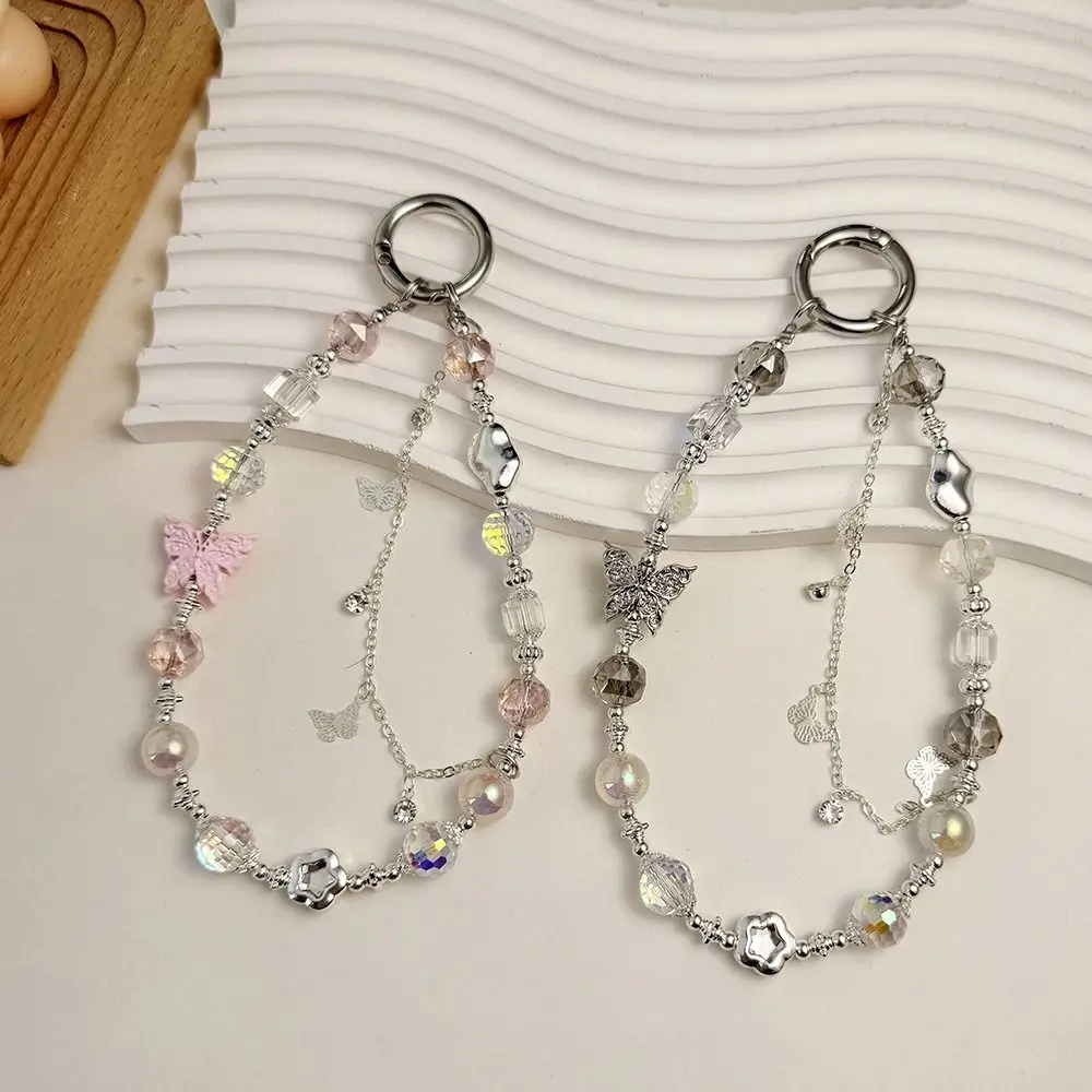 Acrylic Butterfly Phone Chain Butterfly Bowknot Y2K Phone Charm Strap Y2K Ins Love Heart Beaded Chain Bag Pendant