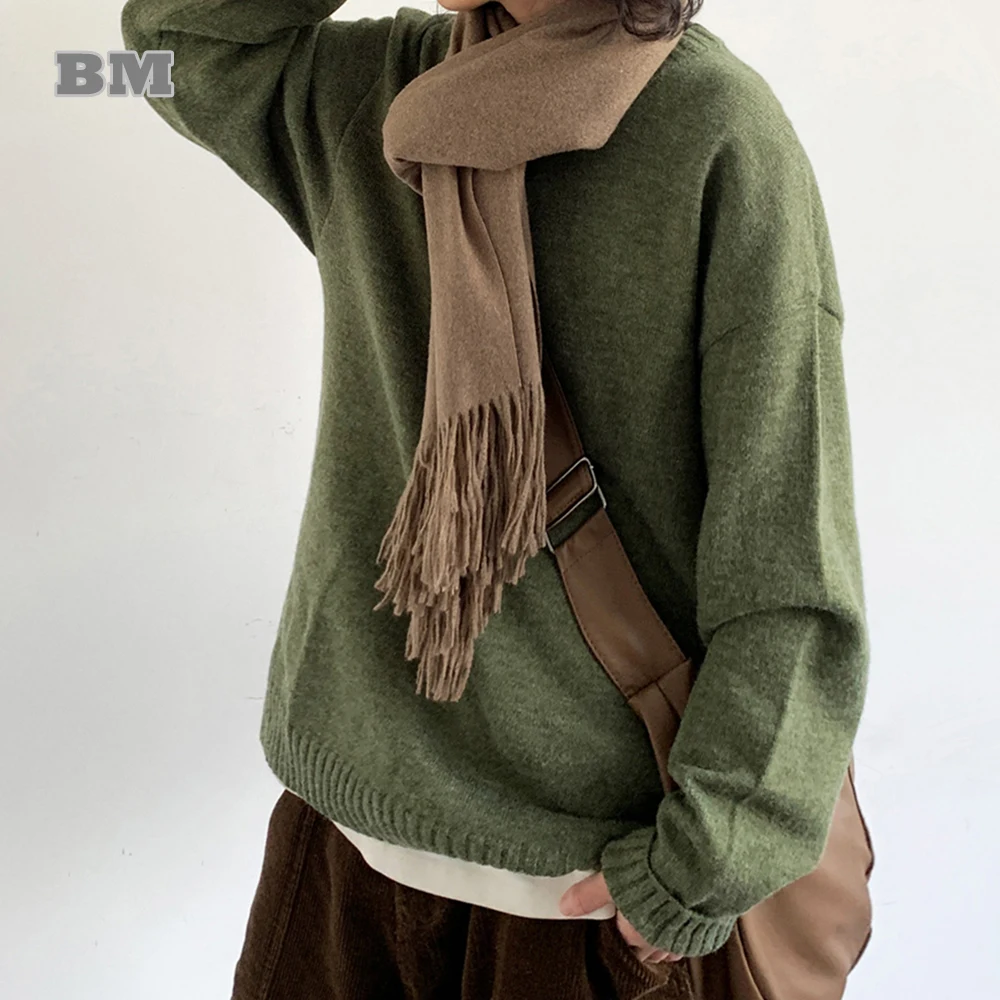 Autumn Winter Streetwear Preppy Green Knit Sweater For Men Women Kpop Oversize Knitwear Hip Hop Pullovers Korean Popular Clothes