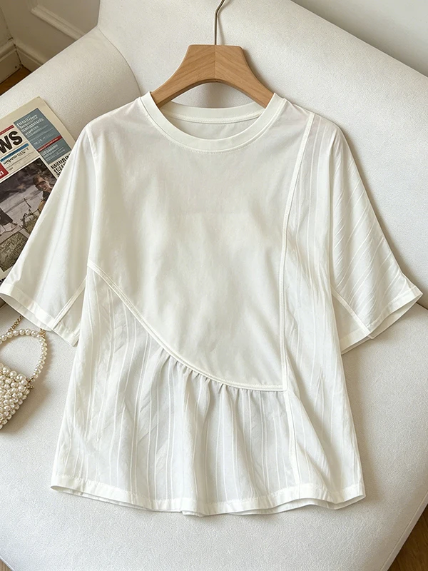 

Chic Oversized round Neck Asymmetrical T-Shirt Women's Summer New Loose Versatile Casual Style Breathable Short Sleeve Top