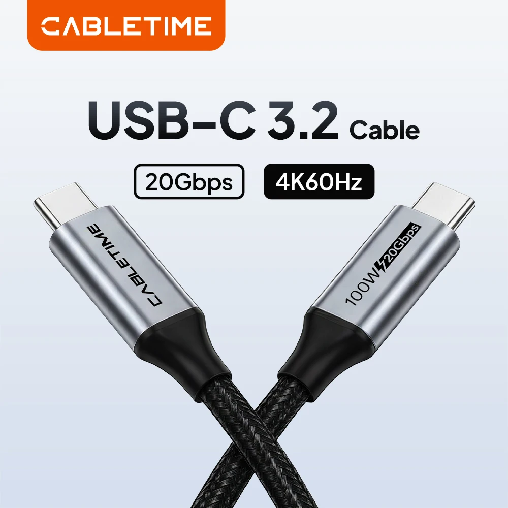 

Кабель CABLETIME PD100W Type C Gen 2, 20 Гбит/с, 4K, 60 Гц, USB-C, кабель для быстрой зарядки ноутбуков, Macbook Pro, Dell, iPhone