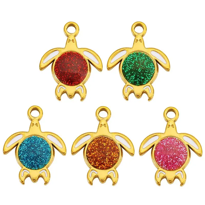 

5pcs Stainless Steel Cute Enamel Tortoise Charms Pendant for DIY Earring Bracelets Necklace Jewelry Making Accessories Finding