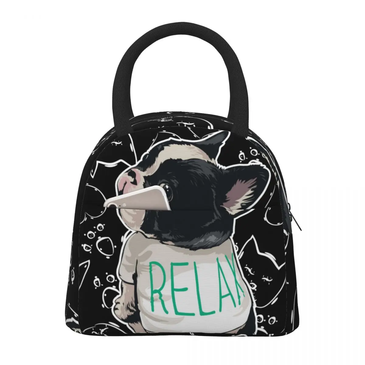 

French bulldog Lunch Bag for Women Isothermal Travel Hand Pack Packaged Food Thermal Bags Thermo Pouch Kids Work Lunch Bag