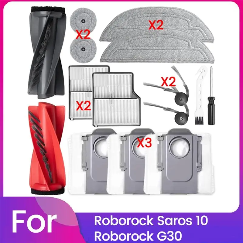 

AB13-15PCS For Roborock Saros 10 / G30 Robot Vacuum Cleaner Replacement Kit Main Side Brush HEPA Filters Mop Cloths Dust Bags