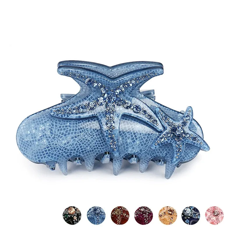 

European Acrylic Starfish Hair Clip Handmade Stone Inlay Hair Claws for Women