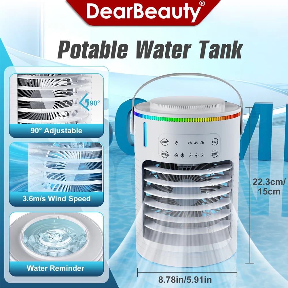 

Портативный кондиционер, USB-вентилятор для кондиционирования воздуха, мини-охладитель воздуха, 600 мл, вентилятор для охлаждения воздуха с ледяной водой и увлажнителем для спальни