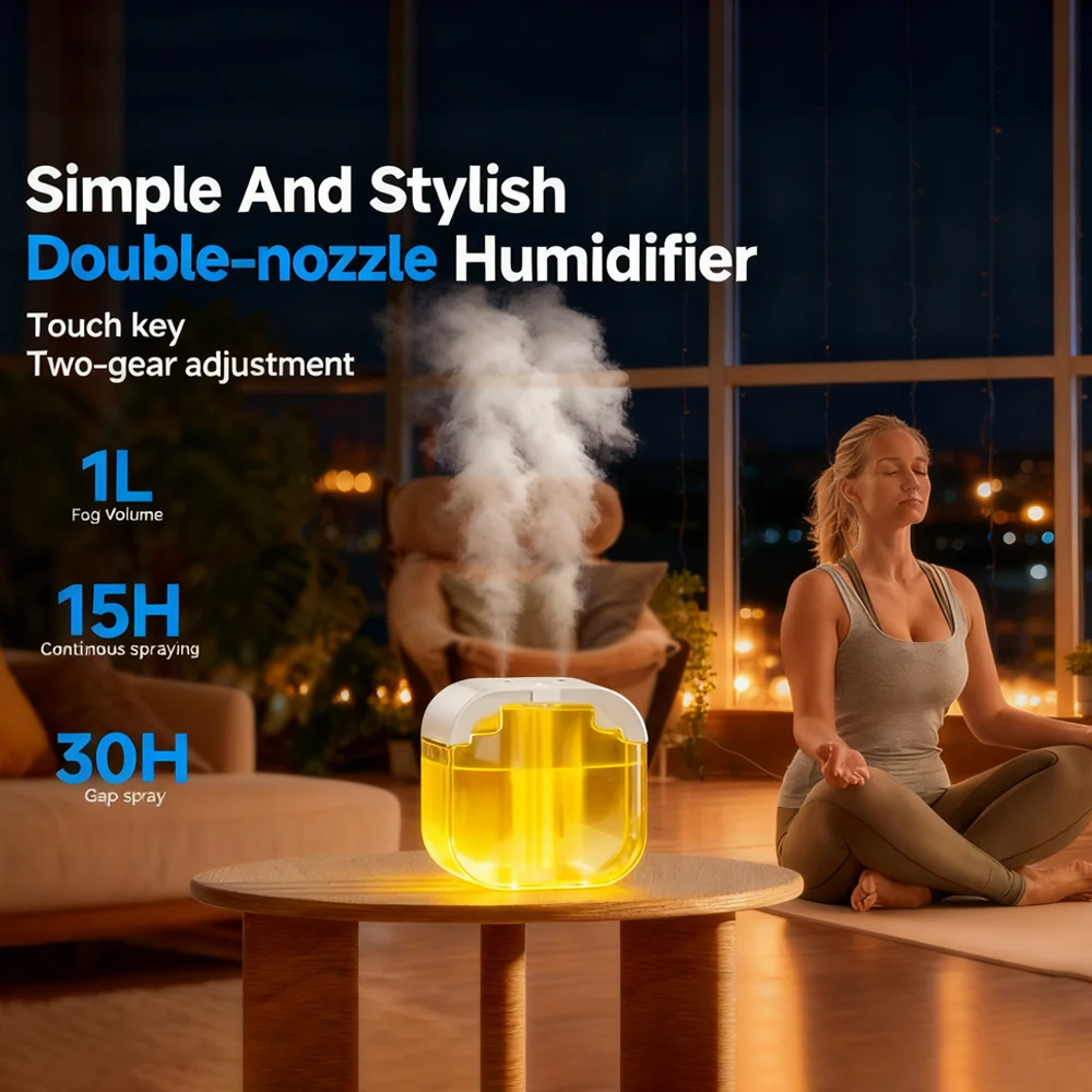 1L 컬러풀 램프 가습기 가정용 무소음 대용량 듀얼 스프레이 가습기 침실용 수분 기반 향기 가습기