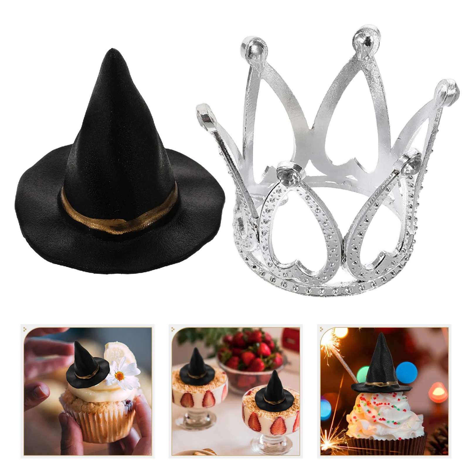 

24Pcs Hat Crown Cake Decor Princess Fairy Birthday Party Baking Accessories Halloween Cupcake Toppers