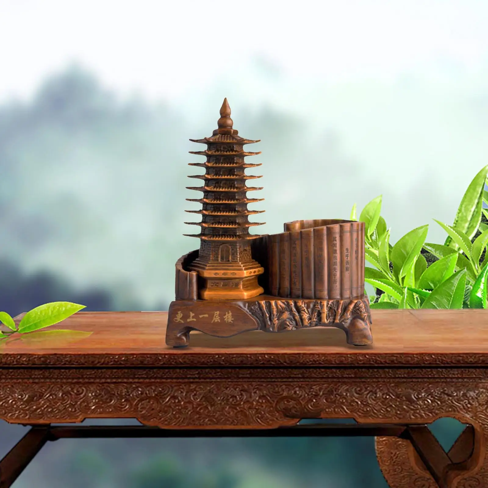 

Pen Brush Holder Decoration Sculpture 9 Layers Retro Pagoda Tower Statue