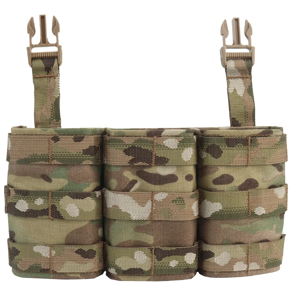 Wosport FAST 7.62 Triple Mag Pouch Long Front Panel Cordura Hard Insert 2.5 Inch Quick Release Buckle for Airsoft Tactical Vest