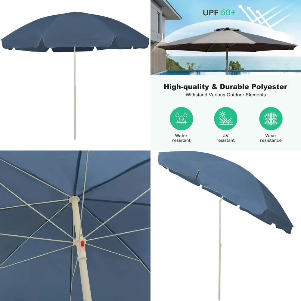 

large blue polyester uv-resistant beach parasol for outdoor living, ideal for outdoor umbrellas and sunshades