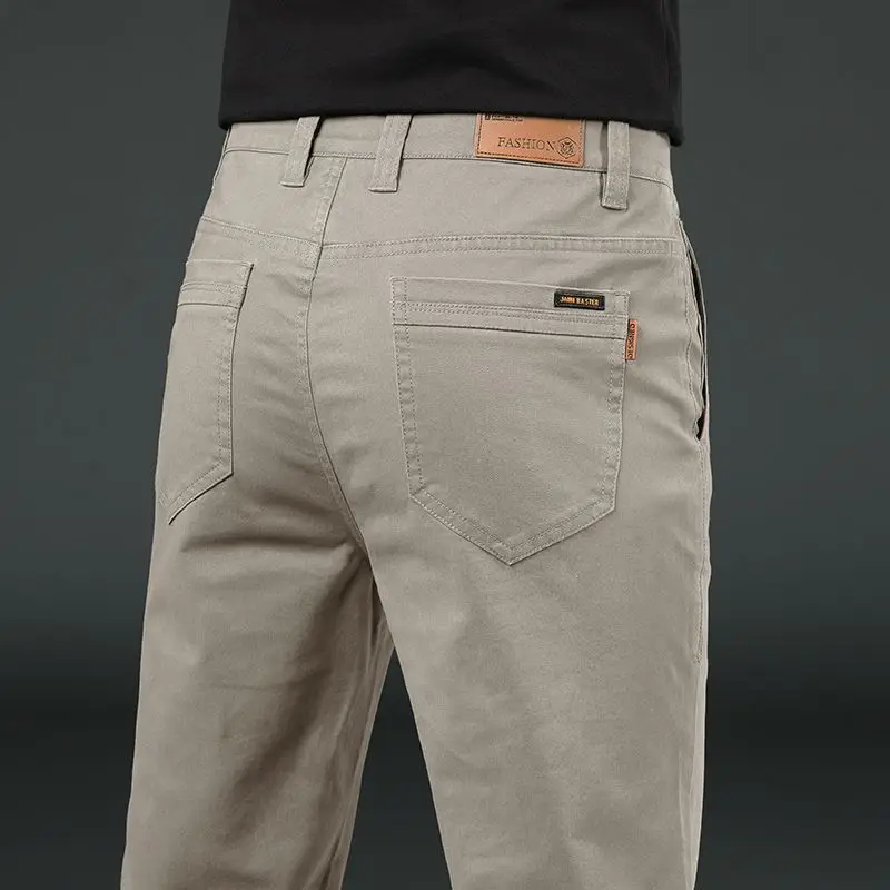 

Новые повседневные брюки, мужские прямые тонкие корейские модные деловые эластичные брюки на весну и осень, высококачественные брюки из чистого хлопка, мужская одежда