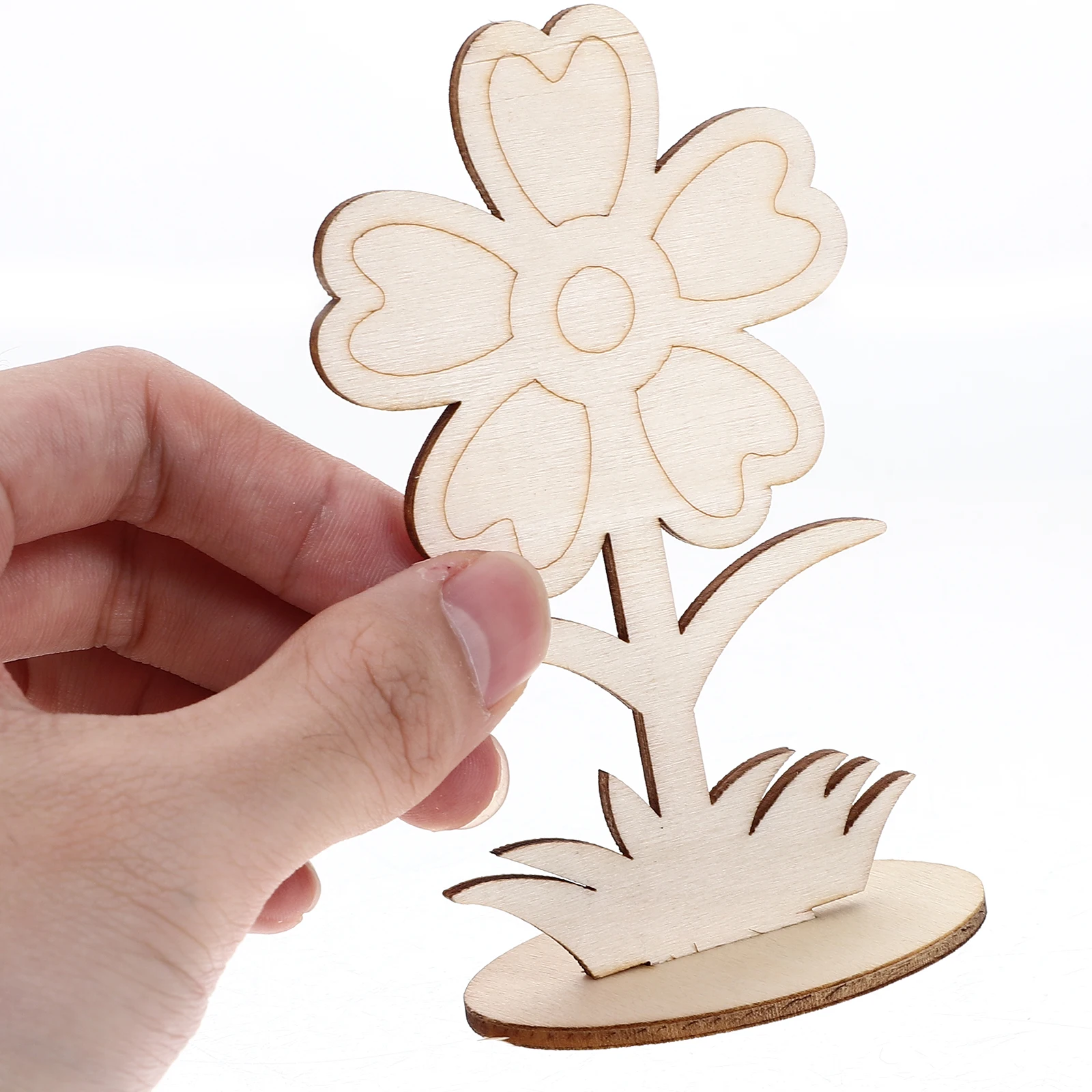 ดอกไม้ไม้เปล่า 12 ชิ้น สำหรับงานฝีมือ รูปทรงดอกไม้เรียบ ไม่ทาสี สำหรับงาน DIY วาดภาพ ระบายสี ของตกแต่งบ้านและสำนักงาน