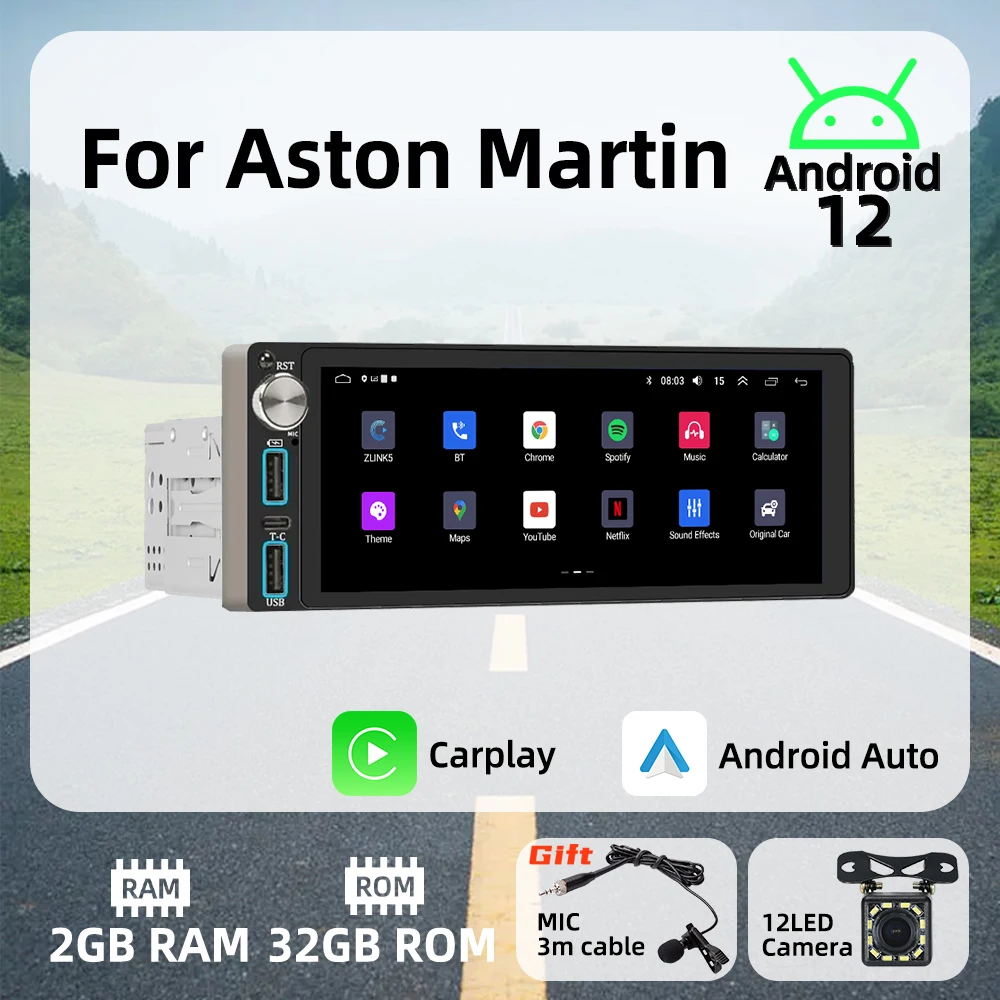 

Wireless Carplay Android Auto Autoradio 6.86" 1Din Radio Android Car Multimedia for Aston Martin Stereo Head Unit GPS Navigation