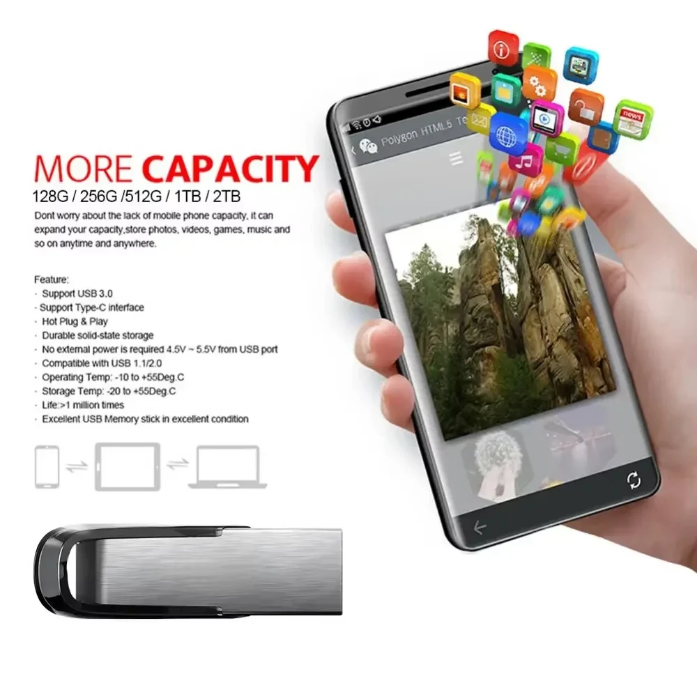 Xiaomi 2 تيرا بايت محرك القلم محركات أقراص فلاش USB 1 تيرا بايت مقاوم للماء الذاكرة U القرص عالية السرعة USB 3.0 نقل البيانات عصا الذاكرة المعدنية 512 جيجابايت