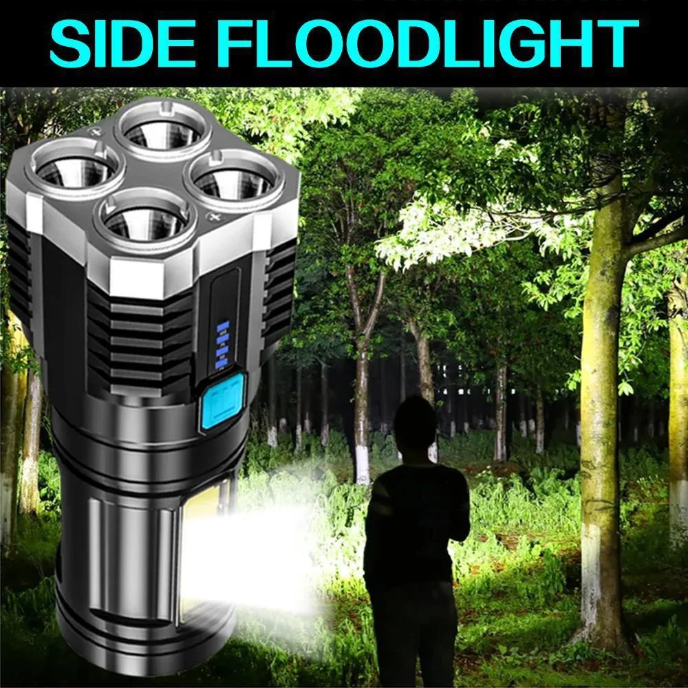 LED Flashlight USB Rechargeable 4LED High Power Super Bright Flashlights Outdoor Portable Tactical Lighting COB LED Flashlights