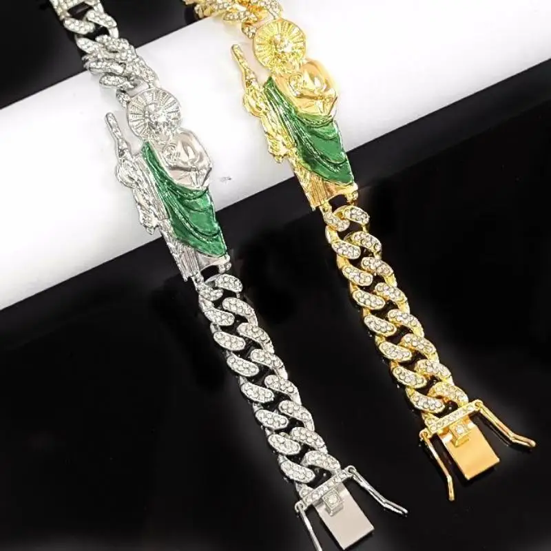 

St. Jude Bracelet Sparkling Cuban Bracelet St. Jude Tadeo Bracelet Beads Religious Jewelry