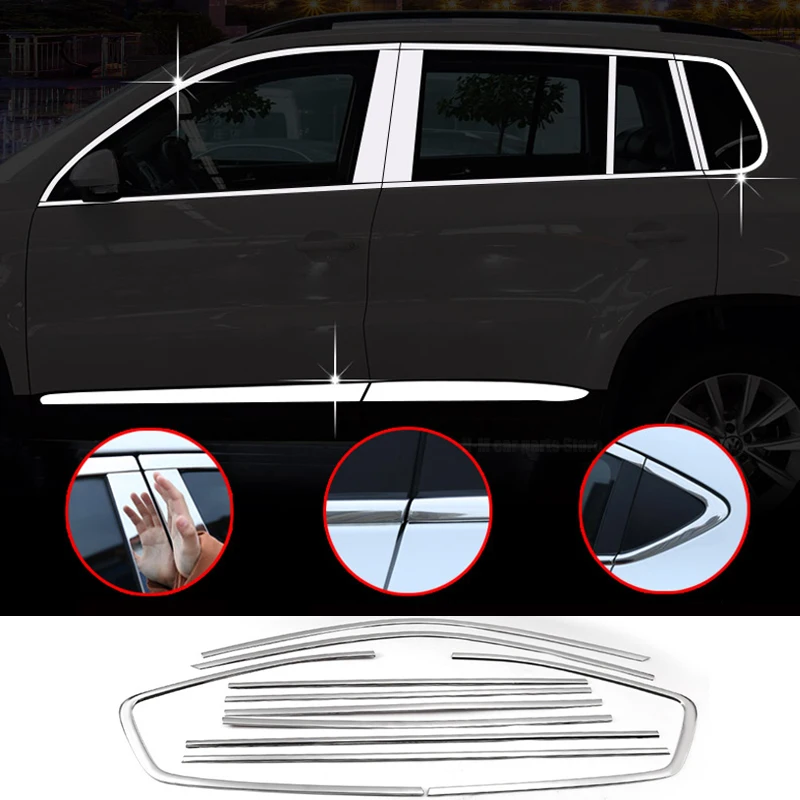 

Window moulding Door edging Body moulding For Volkswagen Tiguan L 2017-2021 Stainless Steel Car Window Pillars Trim Accessories