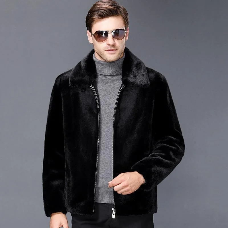 

Whole Mink Fur One-piece Coat High-quality Men Fur Imitation Mink Jacket for New Trend