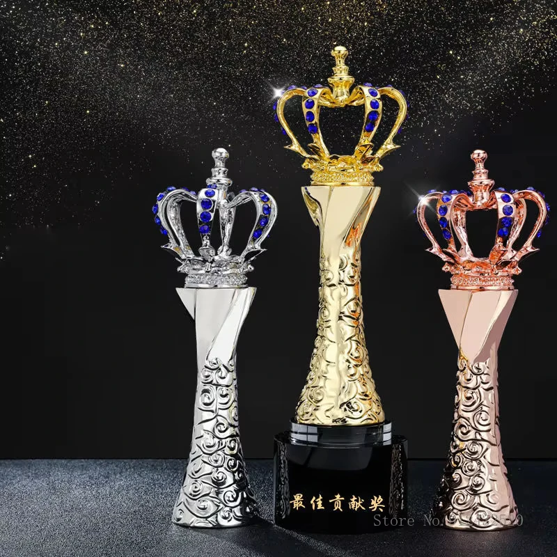 Customized Crown Trophy, Gold, silver, copper Cup, Excellent Staff Annual Meeting Event Awards, Sports, Reward Competitions, 1Pc