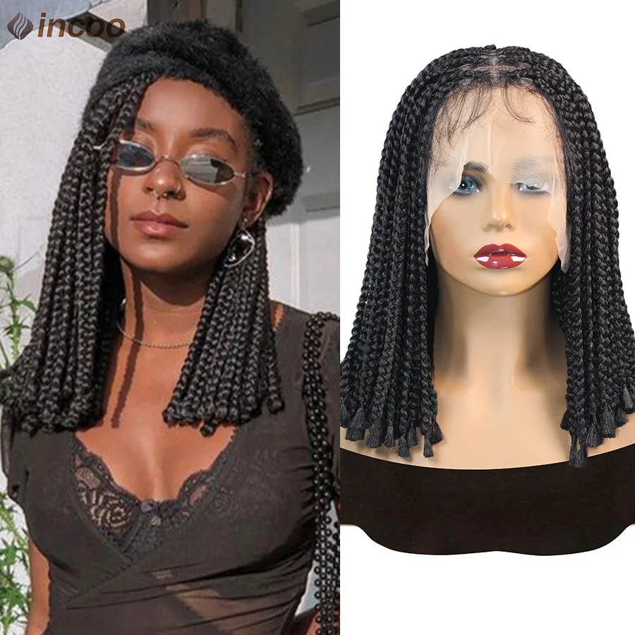 10'' Synthetic Short Full Lace Braided Wigs Cornrows Braids Wigs Square Knotless Box Dutch Braids Wigs Lace Frontal Braids Wigs