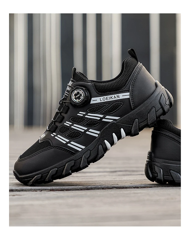 Herren-Wanderschuhe mit drehbarer Schnalle, rutschfeste, dicke Sohle, Outdoor-Trekking-Kletterschuhe, Schwarz-Silber – Detail 9