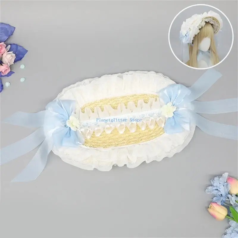 652B สไตล์ฝรั่งเศสสไตล์ Bonnet หมวกลูกไม้ Bowknot ปรับหมวกปานามาสำหรับโอกาสพิเศษ Roleplay อะนิเมะ Headwear