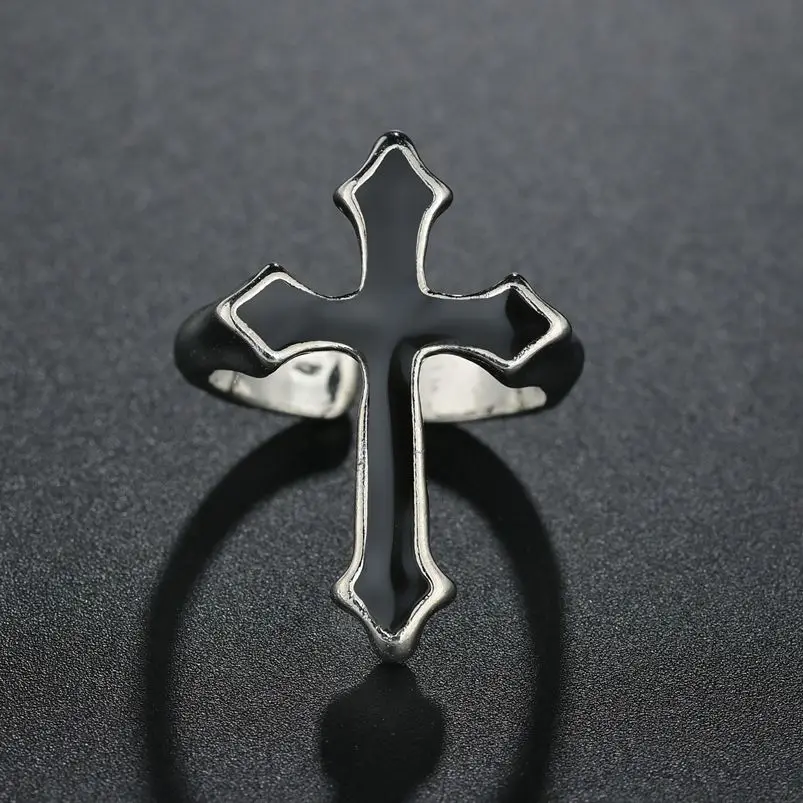 Simple Big Cross Rings for Men Boy Crucifix Black Color Ring Religious Male Jewelry Gift for Christian Catholicism