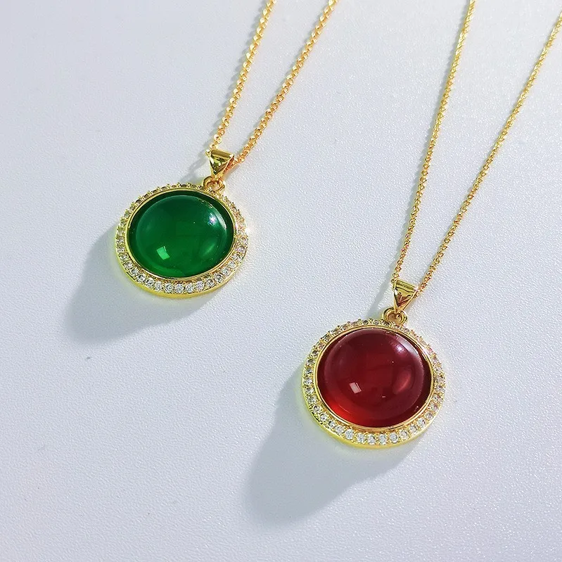 

Retro Micro Inlaid Zircon Necklace for Women, Fashionable and Versatile, Natural Tourmaline Jade Collarbone Chain