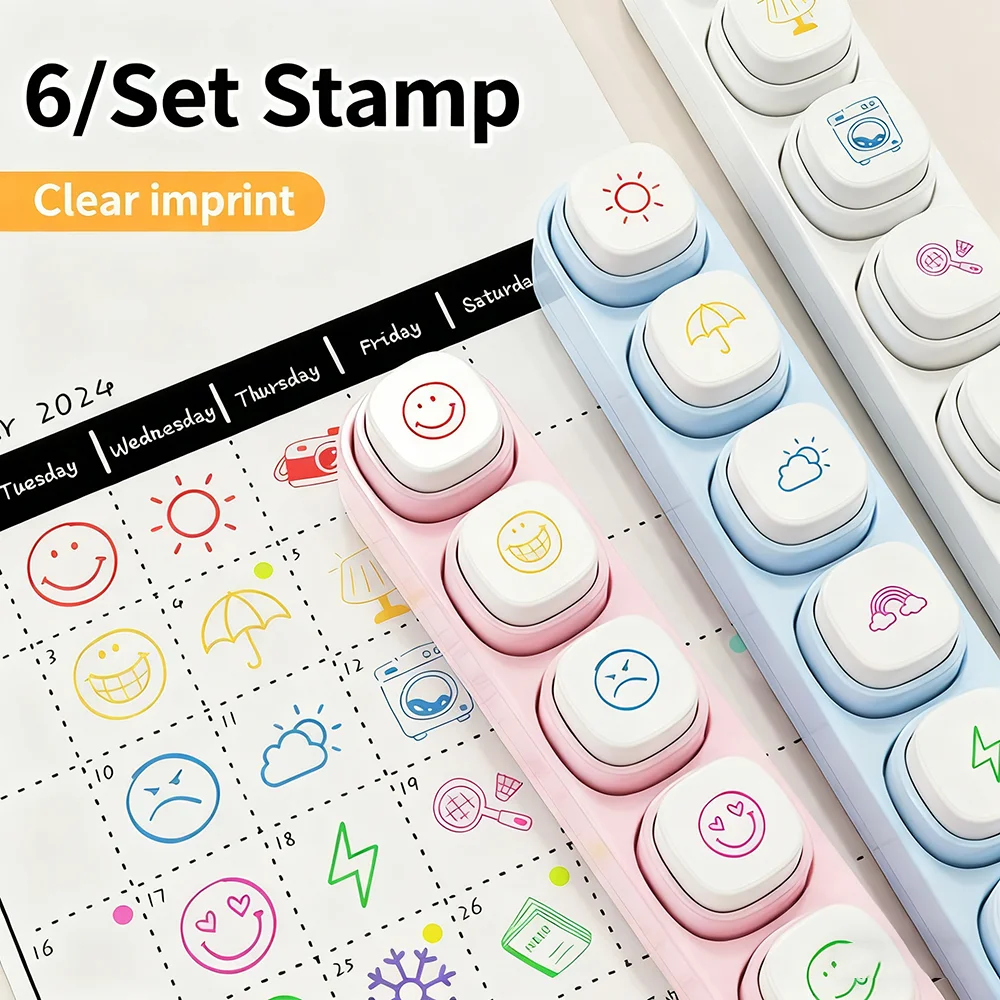 Cartoon-Stempelaufkleber-Set, 6 Designs – Scrapbooking, Tagebuch, Zubehör, DIY, Basteln, Album, Scrapbooking, dekorativer Stempel