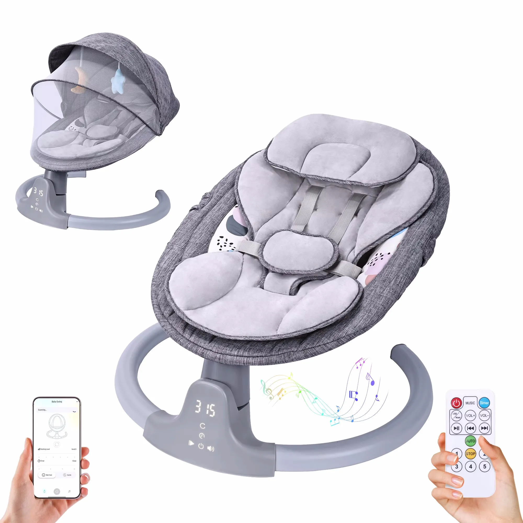 

Детское кресло-качалка с дистанционным управлением через приложение, детские шезлонги, электрический шейкер, детское автокресло-качалка для младенцев, пятиточечный ремень безопасности