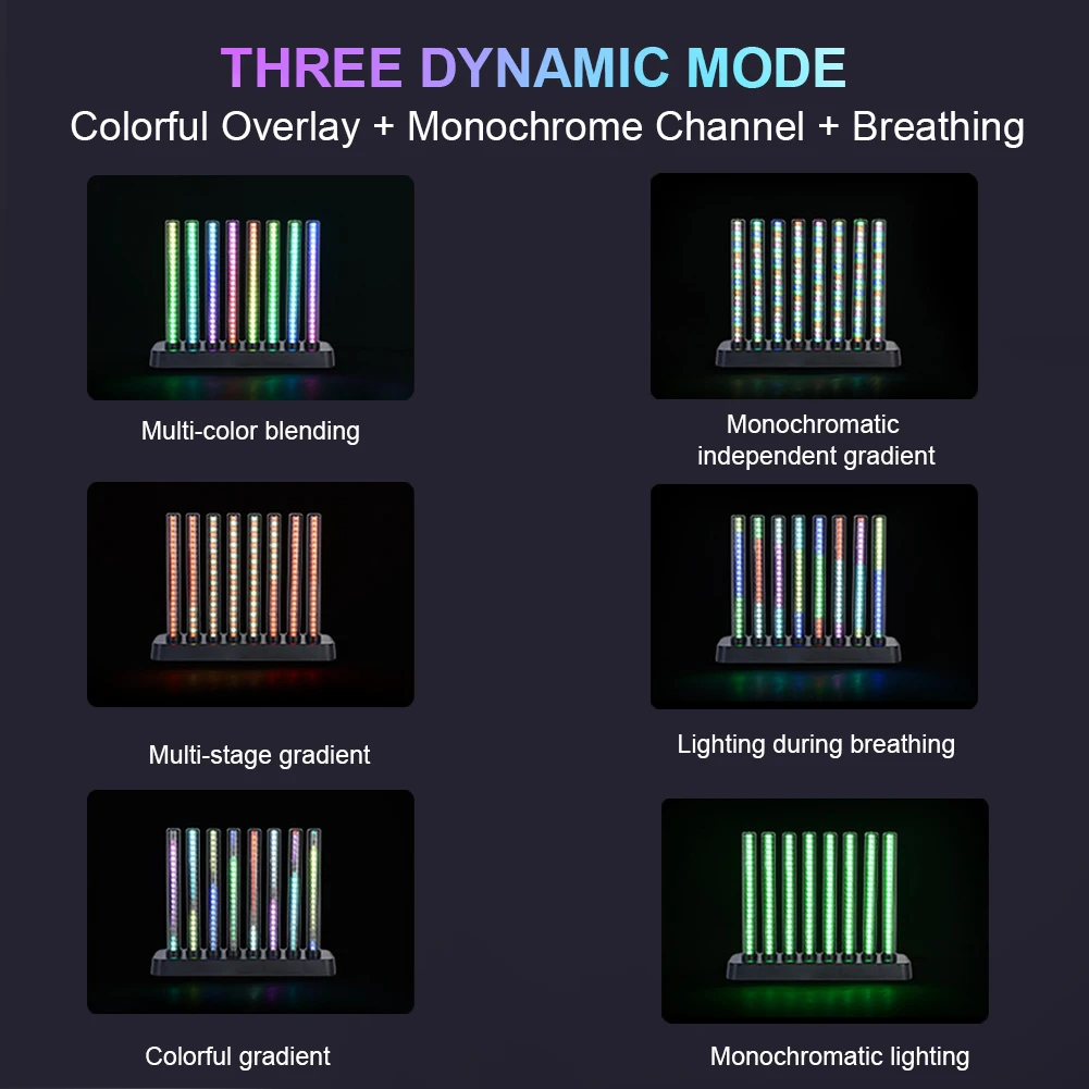 สเปกตรัมเพลงแสงบรรยากาศแสง USB Powered Voice Control RGB Light Bar 8 หลอดเดสก์ท็อป APP ควบคุมสําหรับ Home Office