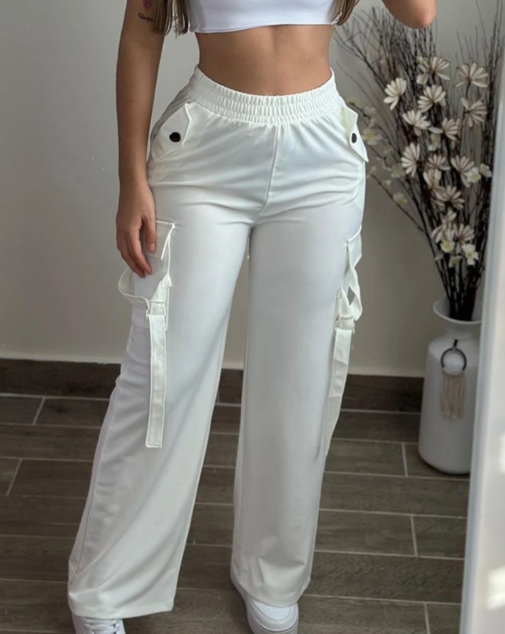 

Hot Selling Beautiful Girls In Spring 2024, Fashionable High Waisted Pocket Design, Casual Plain Pants In Stock