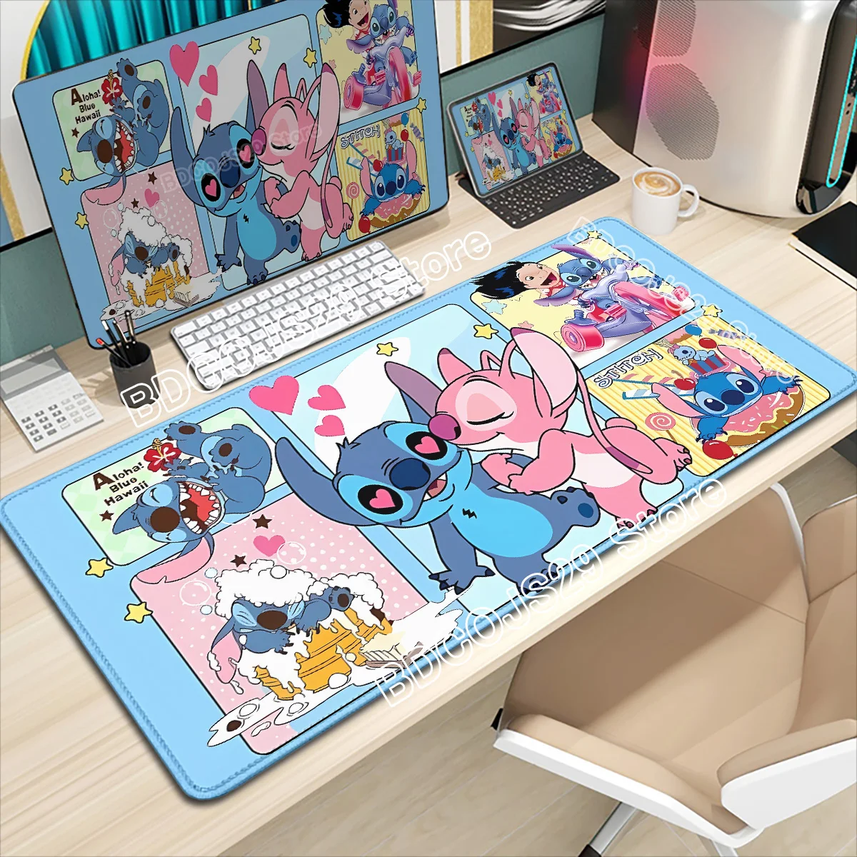 2026 New Super Cute Anime Stitch Mousepad PC Non-slip Speed Soft Desk Mat Computer Gamer Lock Edge Keyboard Mouse Pad 900x400mm