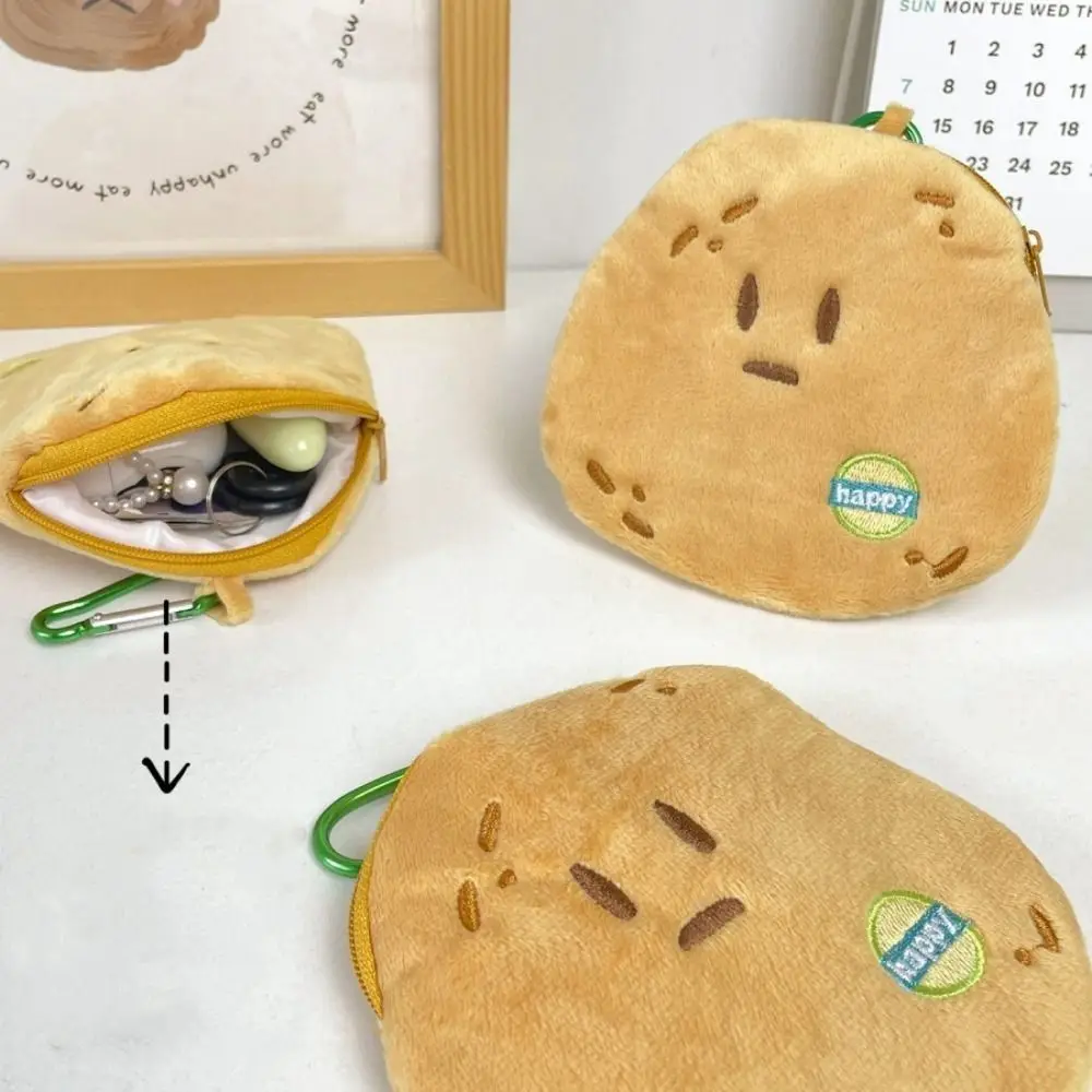 금속 버클이 있는 감자 머리 플러시 동전 지갑 만화 미니 감자 머리 가방 한국 스타일 휴대용 감자 이어폰 가방