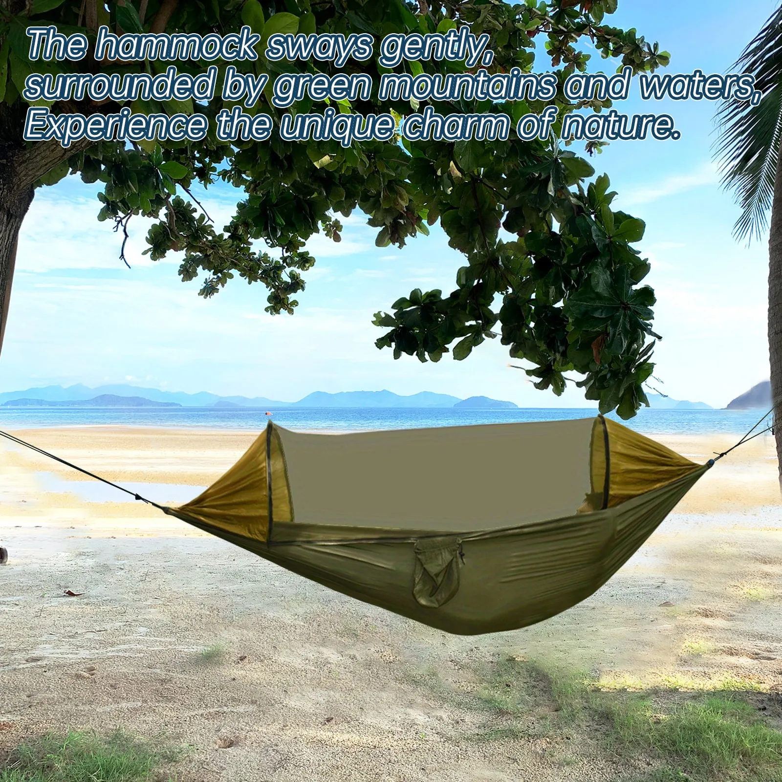 Family yard hammock Outdoor picnic rest hammock Triangular Anti-rollover Mesh Load-bearing Multi-person Aerial Outdoor