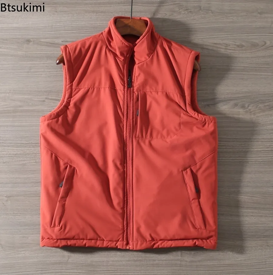 Men's Reversible Waistcoat Outdoor Windproof Rainproof Climbing Hiking Vest 2025 Winter Solid Stand Collar  Sleeveless Jackets