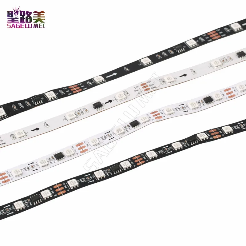 Tira de luces led programable, iluminación de PCB blanca/negra, 12V de CC, WS2811, 30/48/60 led/m,ws2811IC, 5050 RGB, SMD, 5m por rollo