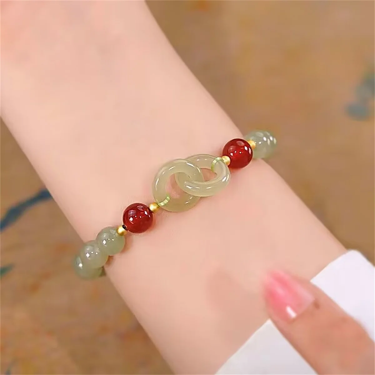 b05 Fashion Chinese Style Chilly Sense Hetian Bracelet Women Vintage Hip Hop Double Layer Beaded Bracelet Jewelry Daily Femme
