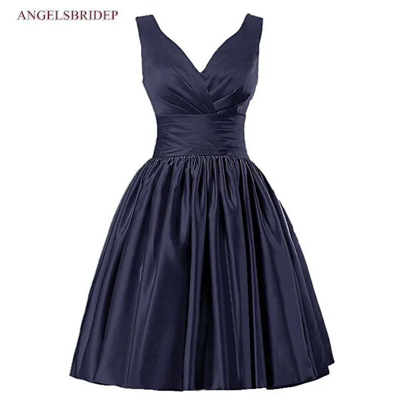 Vintage Strap V-Neck Homecoming Dresses 2020 High Quality Satin Empire Waist Short Graduation Dresses Women Formal Gowns