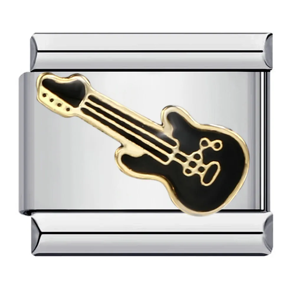 Trendy Fashion Rock Cool Guitar Music Piano Italian Link 9mm Width Charm Bracelet Stainless Steel Jewelry DIY Making