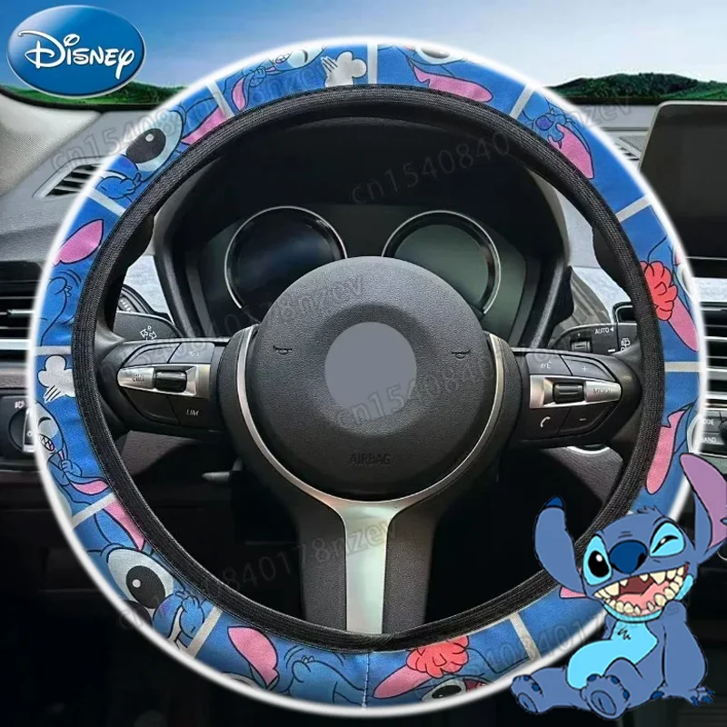 

15 Inch Disney Stitch Steering Wheel Cover Cartoon Character Universal Car Accessories for Men Women Steering Wheel Protector