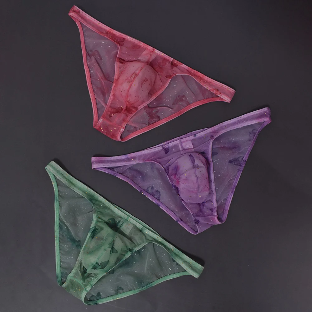 

Мужское сетчатое прозрачное нижнее белье с блестками для горячего мужского белья, гей-сисси, выпуклая сумка, мужские треугольные трусы, ультратонкие короткие трусы