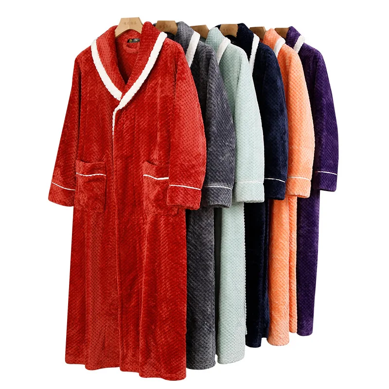 FZSLCYIYI Warm Sleepwear Kimono Bathrobe Thickened Loose Coral Fleece Homewear Winter Couple Flannel Robe Loungewear