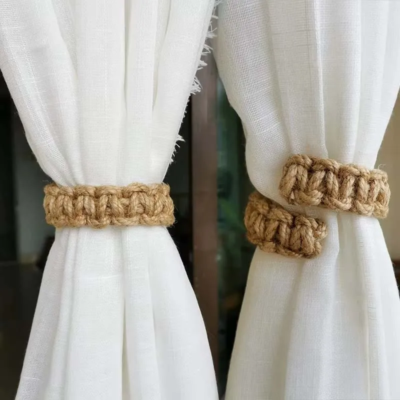 

Nordic Style Jute Rope Curtain Clip Rope Straps Holder Hand-woven Curtain Holdbacks Hanging Curtain Buckle Home Decor