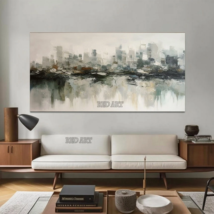 

Living Room Decor Knife Art Large Texture Acrylic Painting City Building Abstract Wall Hangings Canvas Artwork For Showpieces