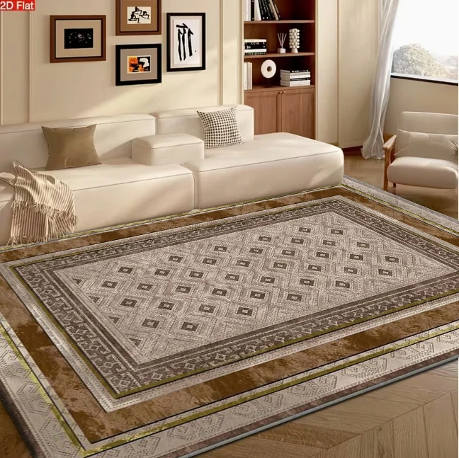 Brown Beige Multi-Layer Border Diamond Tribal Area Rug Rustic Vintage carpet flooring for Living Room Entryway Home