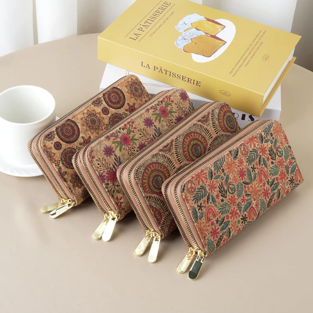 lot-de-6-portefeuilles-pour-femmes-en-cuir-de-liege-motif-floral-et-feuille-impression-ethnique-multifonctionnel-double-fermeture-Eclair-porte-telephone-et-porte-cartes-long