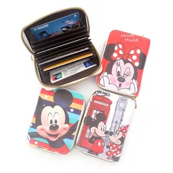 Disney tureMouse Minnie Girls Organ PU Card Bag, portefeuille mignon, étui pour cartes de visite, porte-cartes de crédit, mini pochette à fermeture éclair