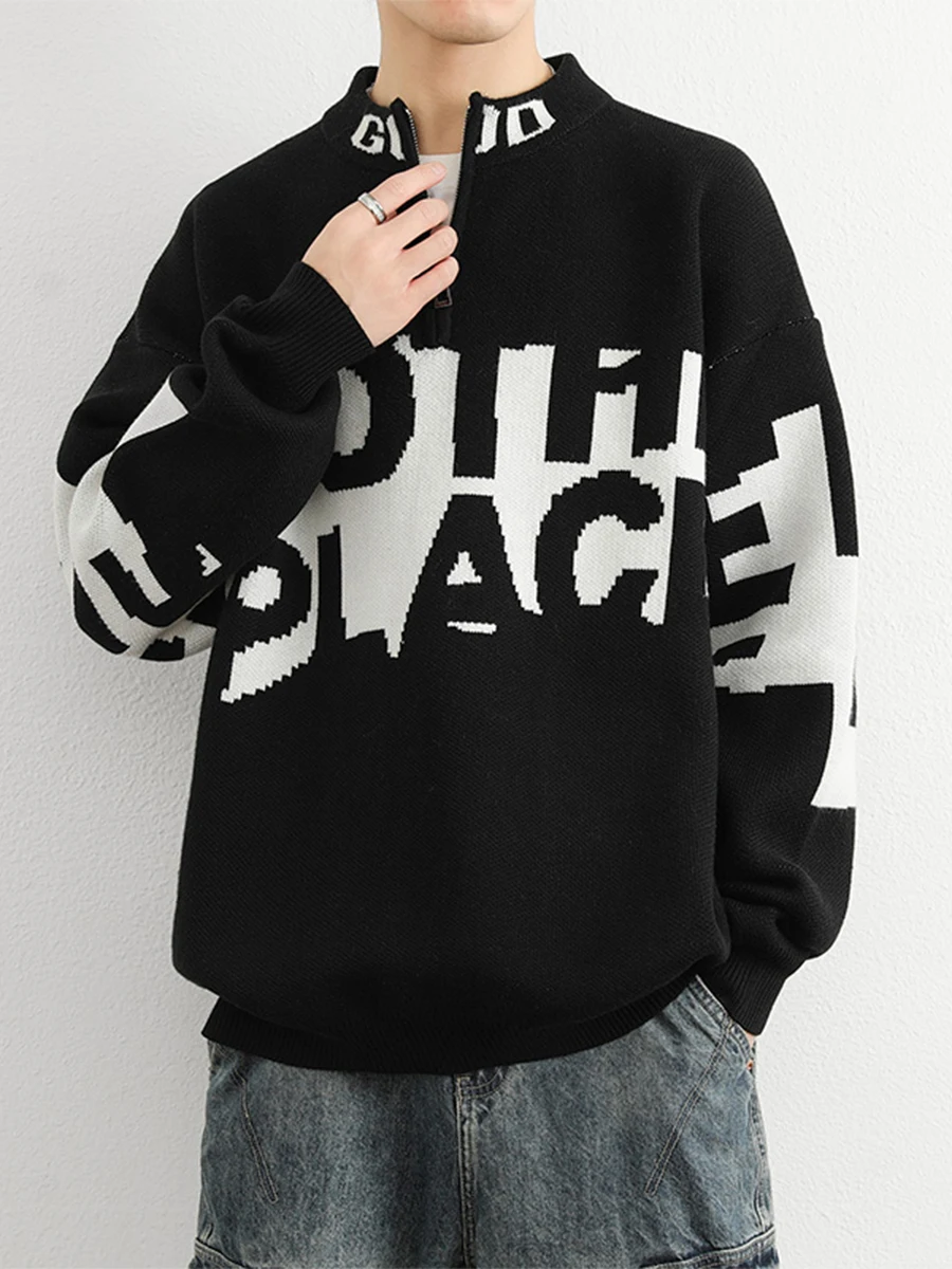 

Мужской вязаный свитер с высоким воротником и молнией, с длинным рукавом, повседневный, модный, в городском стиле, теплый зимний топ