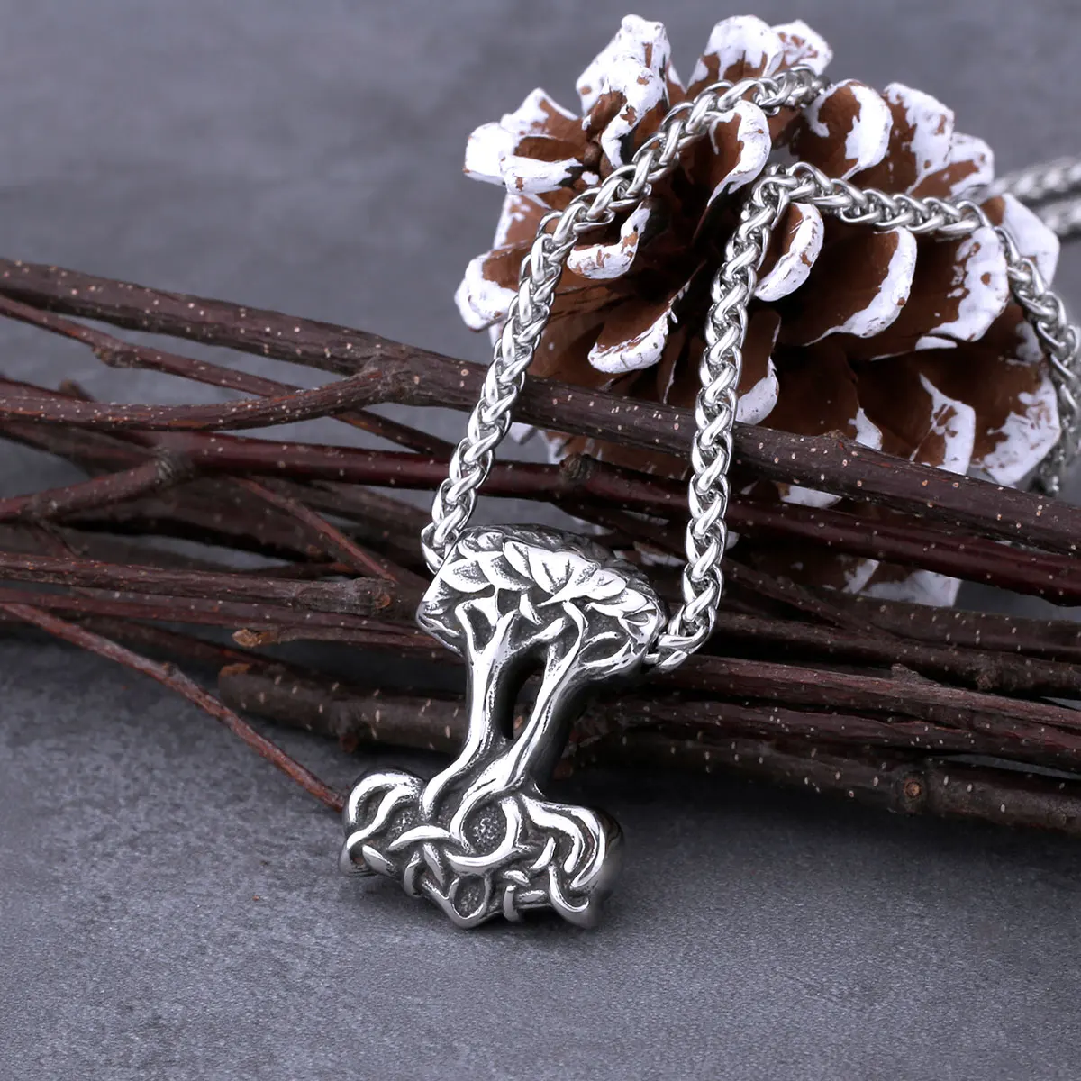 Dropshipping Viking Tree of Life Rune Necklace Men's Stainless Steel Thor Hammer Fashion Pendant Necklace Nordic Fashion Jewelry
